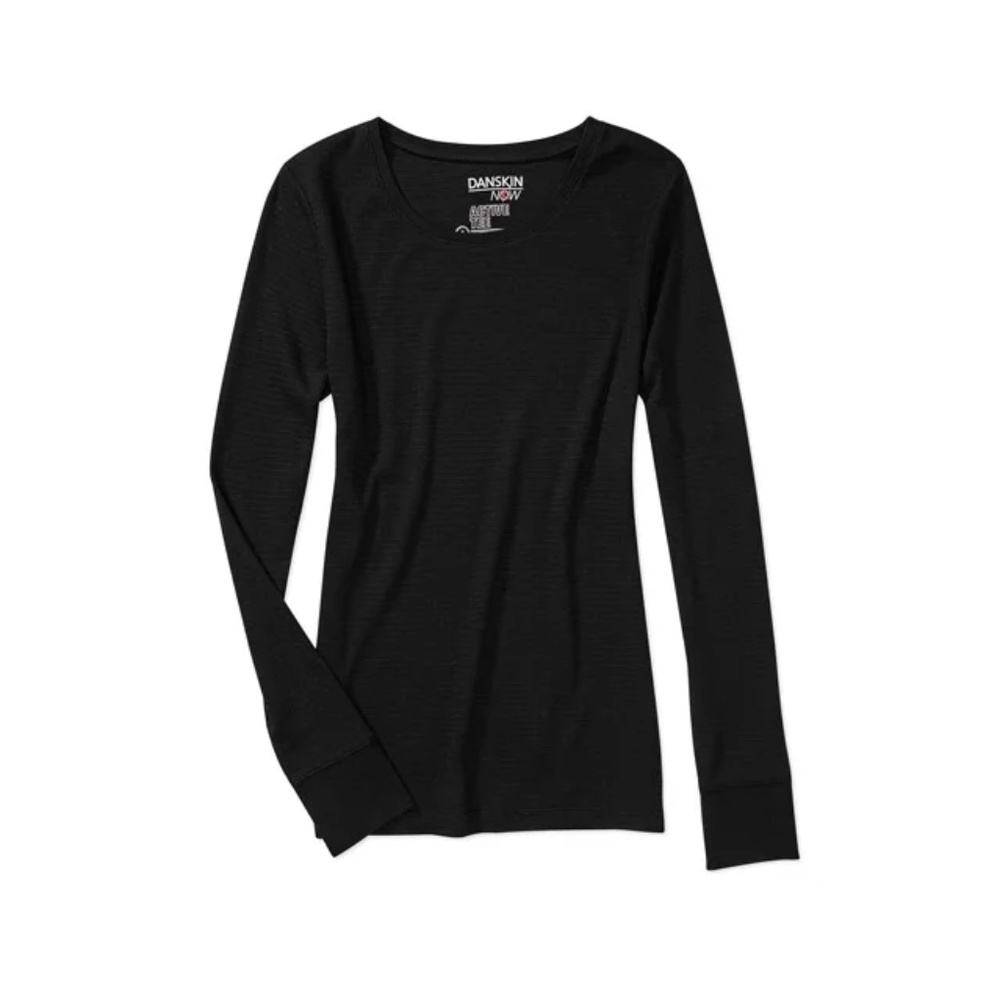 DANSKIN NOW Dri-More Tech Long Sleeve Crew Neck Athletic Top Size L Black EUC